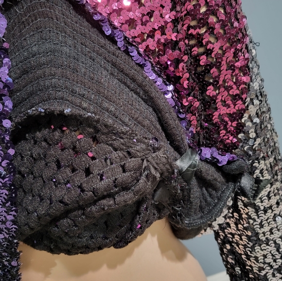 Vtg 80s glam sequin open knit sweater M/L - Picture 7 of 9